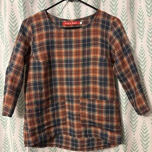 Pyne & Smith Women's Checkered Blouse - Navy and Rust